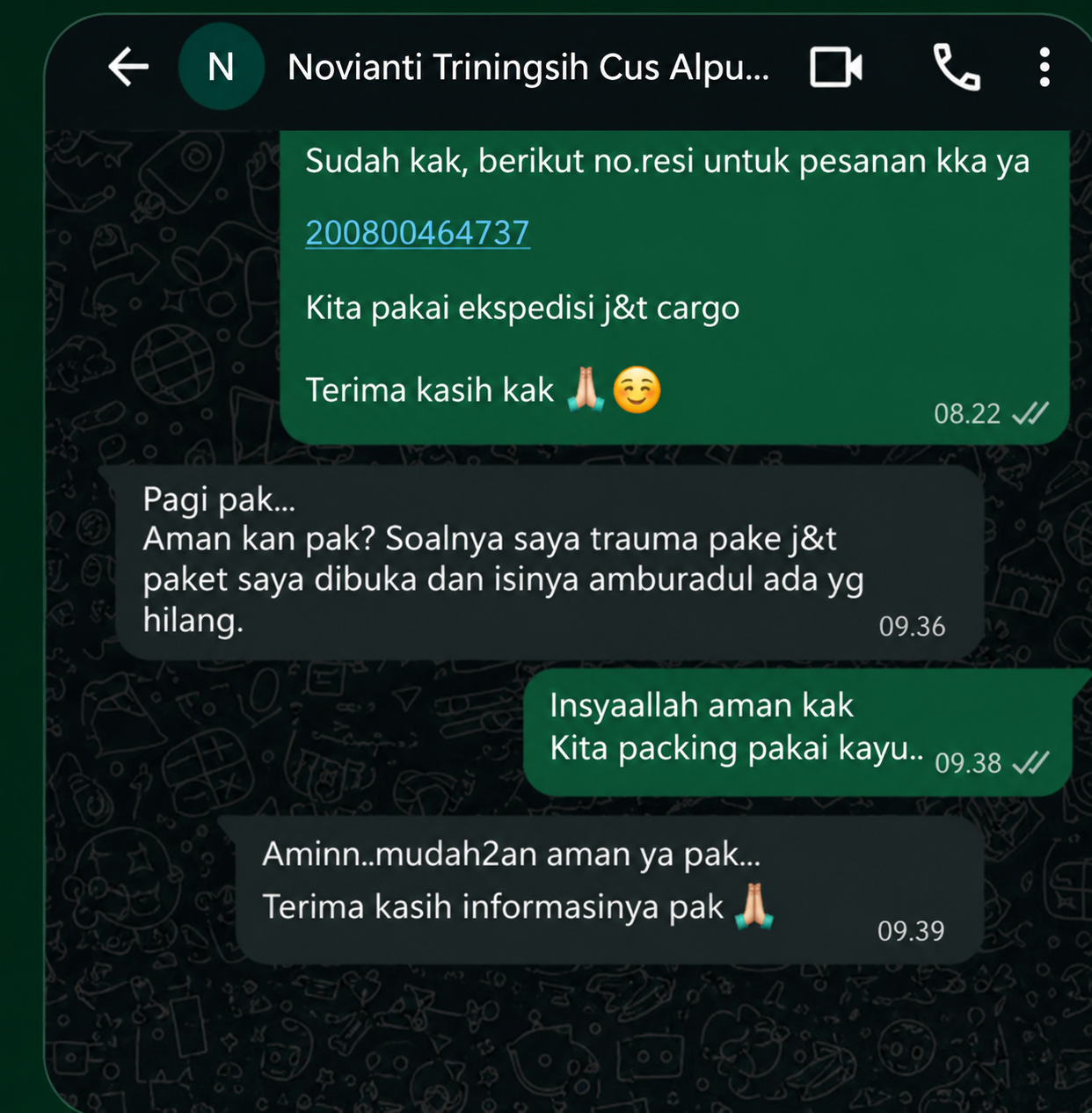 Bukti komunikasi pengiriman bibit Japo Nursery